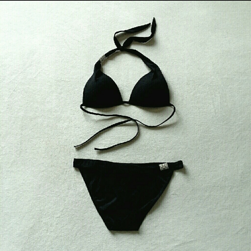 Jolidon Black Diamante Lux Tie Bikini Bling! XS